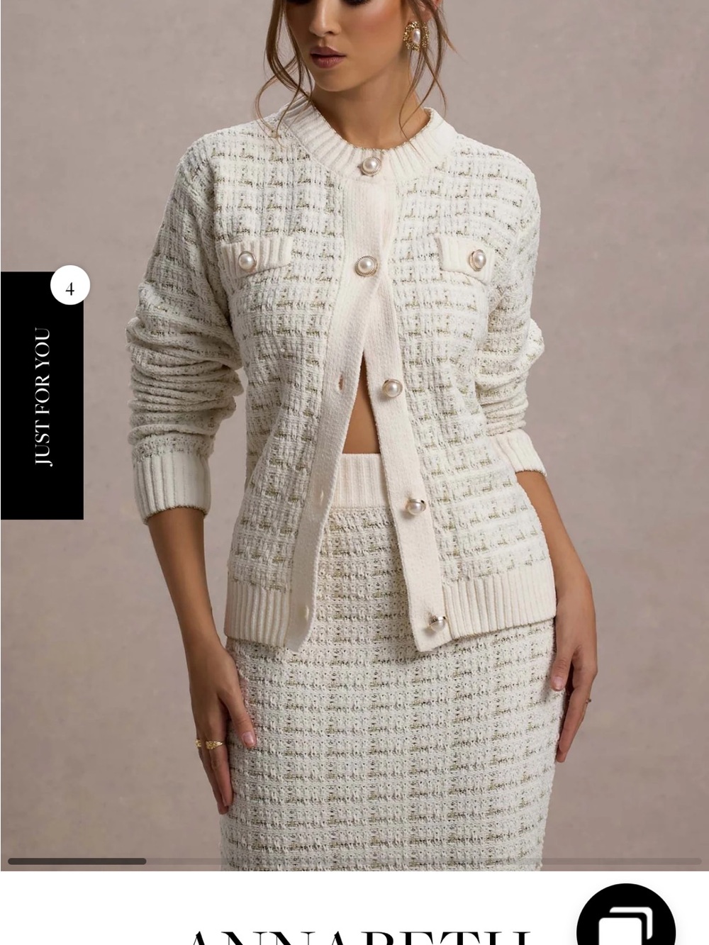 Club L London Annabeth Tweed Knit Sweater Top and Skirt Matching Set Two Piece